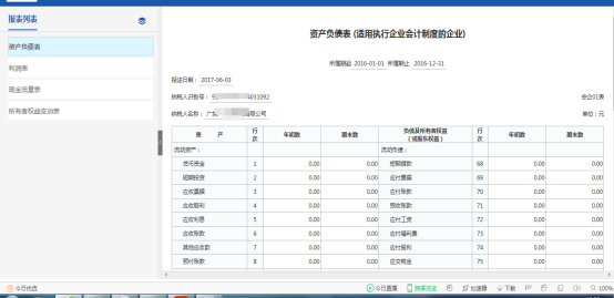 進(jìn)入財(cái)務(wù)報(bào)表申報(bào)填寫界面