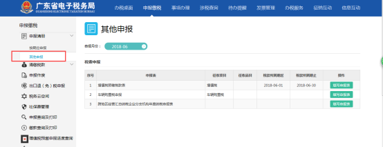 頁面展示納稅人其他申報業(yè)務(wù)清冊