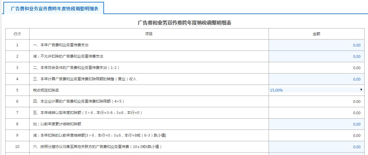 A105060廣告費和業(yè)務(wù)宣傳費跨年度納稅調(diào)整明細表