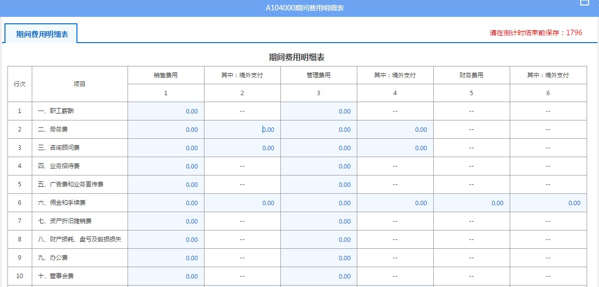 A104000期間費(fèi)用明細(xì)表