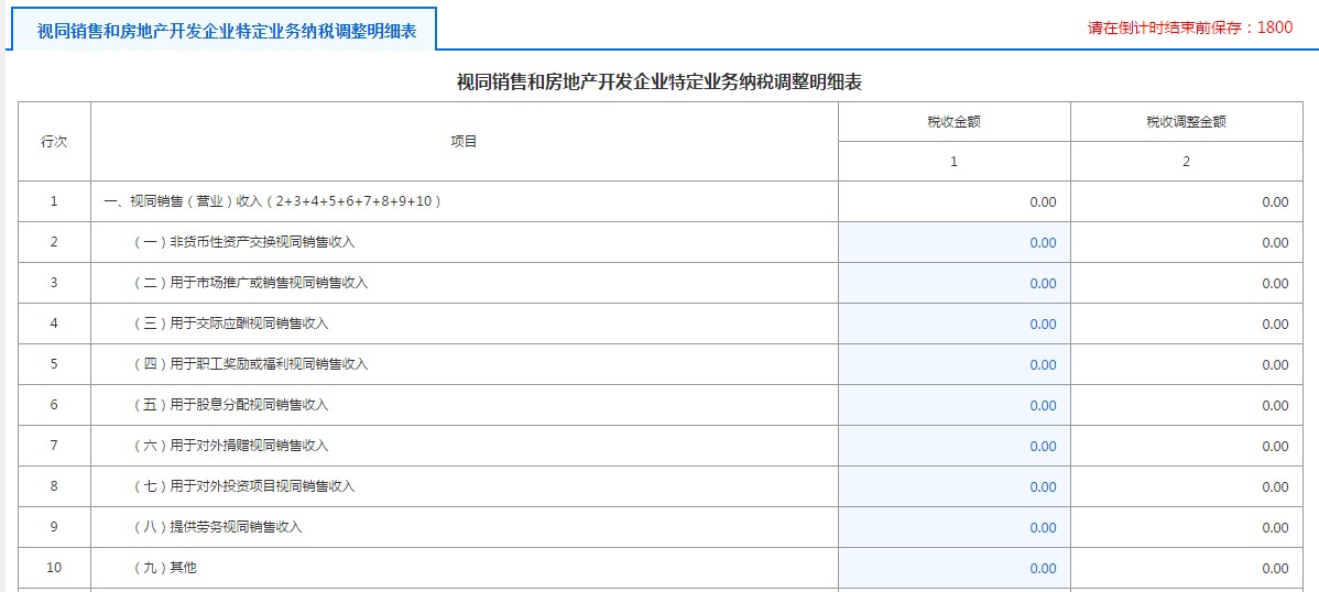 A105010視同銷售和房地產(chǎn)開發(fā)企業(yè)特定業(yè)務(wù)納稅調(diào)整明細表