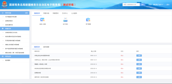 新疆電子稅務(wù)局辦稅界面