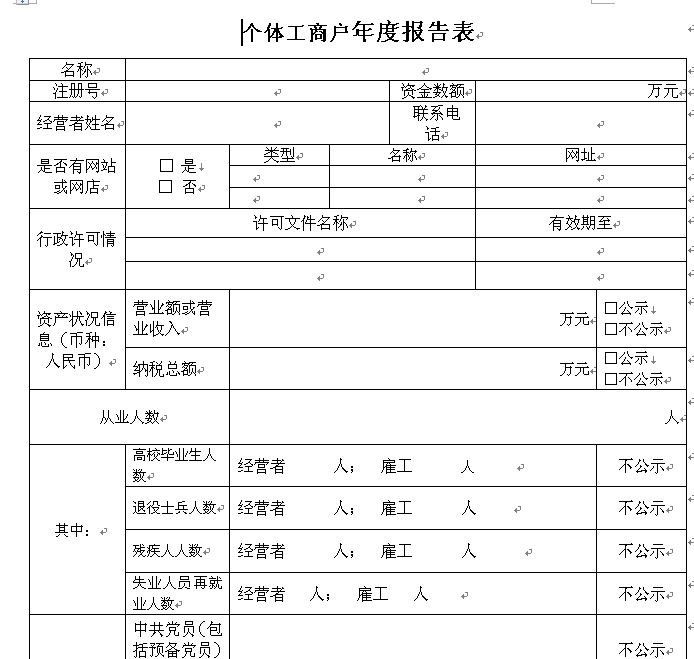 西安個(gè)體戶年度報(bào)告表