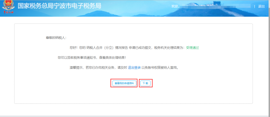 完成寧波市電子稅務(wù)局申請(qǐng)合并分立報(bào)告
